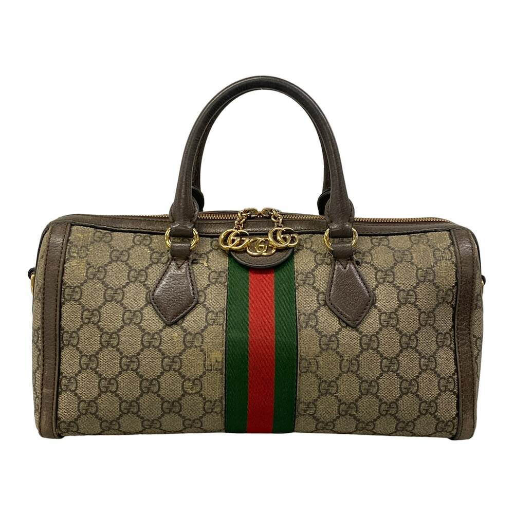 Gucci Ophidia Medium Top Handle Bag Handbag 524532 Beige Dark Brown PVC Leather